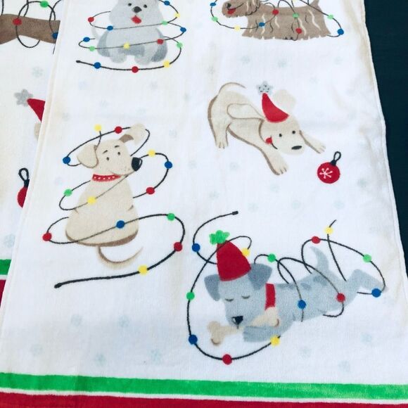 Christmas Puppy Dog Lights Bath Hand Towels Set - Picture 2 of 2
